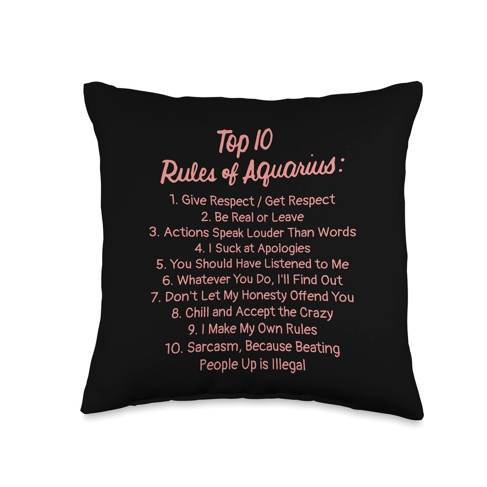4959 Zodiac Sign Funny Top 10 Rules Of Aquarius Throw Pillow